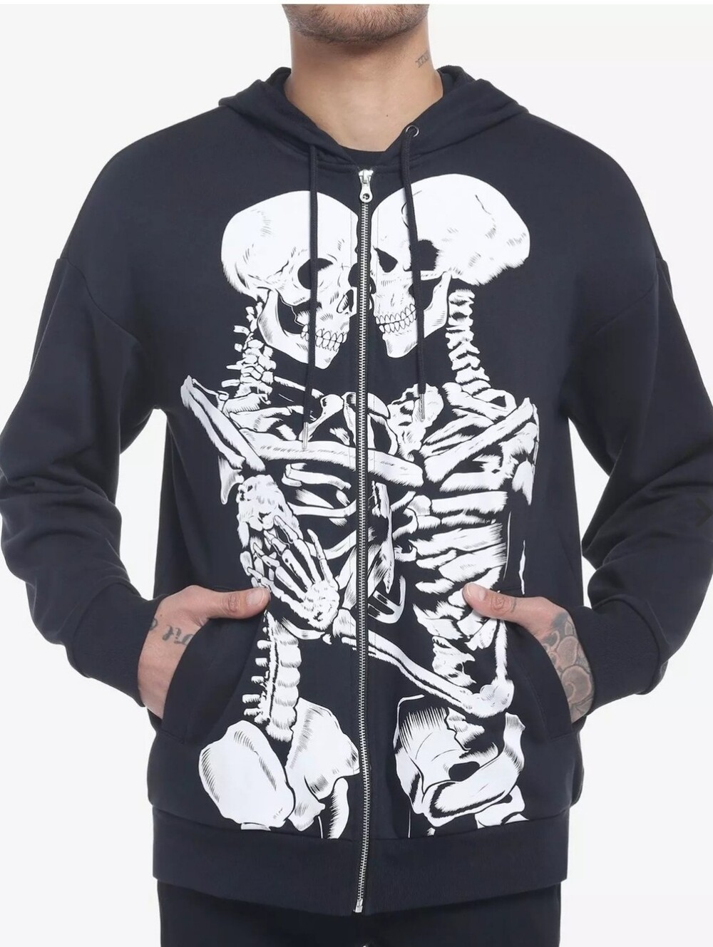 Hot Topic Social Collision Skeleton Lovers Hoodie Full Zip Halloween Forever XL